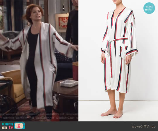 Bold Stripe Robe by Asceno worn by Grace Adler (Debra Messing) on Will and Grace