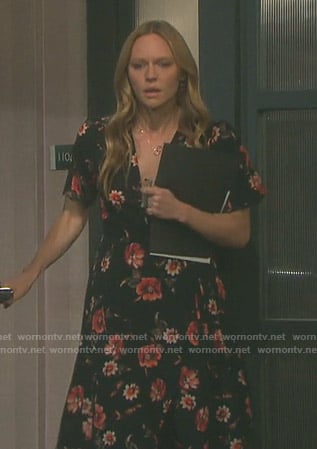 Abigail's black floral wrap dress on Days of our Lives