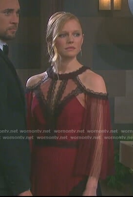 Abigail’s red cold-shoulder tulle gown on Days of our Lives