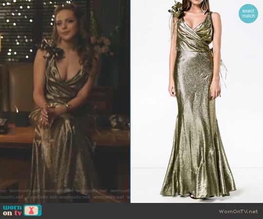 Sleeveless Floral Embellished Gown by Alberta Ferretti worn by Fallon Carrington (Elizabeth Gillies) on Dynasty