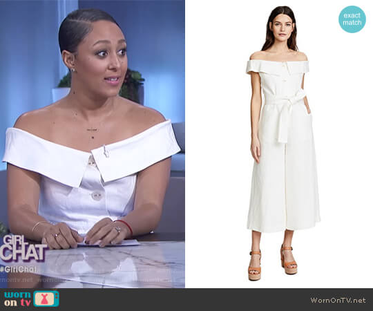 WornOnTV: Tamera’s white off shoulder jumpsuit on The Real | Tamera ...