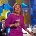 Robin’s purple leather insert sheath dress on Good Morning America