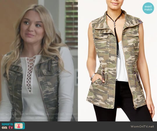 Juniors' Camouflage Utility Vest by American Rag worn by Clementine Hughes (Hunter King) on Life in Pieces