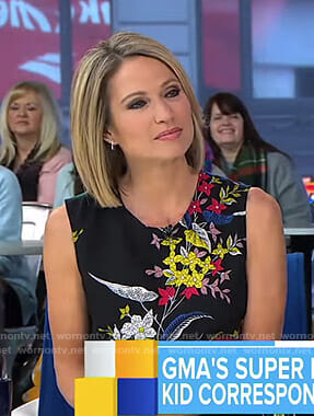Amy’s black floral sleeveless top on Good Morning America