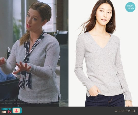 Cashmere Flecked V-Neck Sweater by Ann Taylor  worn by Katherine Wendelson (Briga Heelan) on Great News