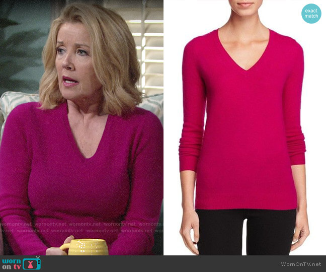 C by Bloomingdales Cashmere V-Neck Sweater worn by Nikki Reed Newman (Melody Thomas-Scott) on The Young & the Restless