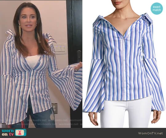 Persephone Striped Décolleté Shirt by Caroline Constas worn by Kyle Richards on The Real Housewives of Beverly Hills