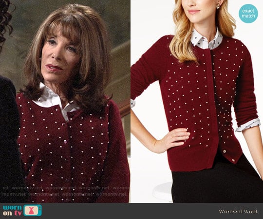 Charter Club Pearl-Embellished Cashmere Cardigan worn by Esther Valentine (Kate Linder) on The Young and the Restless