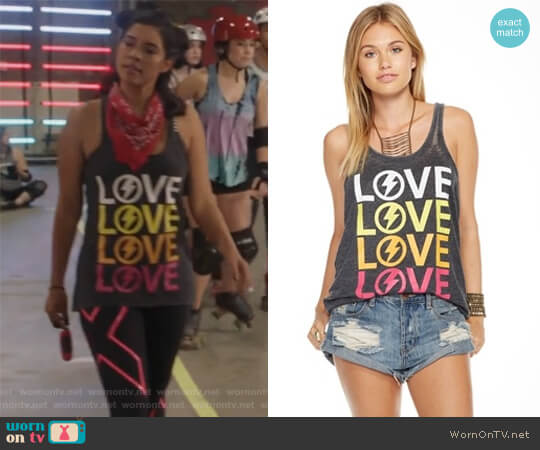 Lo Narrow Racer Tank Top by Chaser worn by Ximena Sinfuego (Lisseth Chavez) on The Fosters