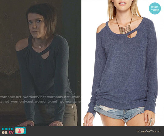 Deconstructed Raglan Pullover Top by Chaser worn by Sage (Hayley Lovitt) on The Gifted