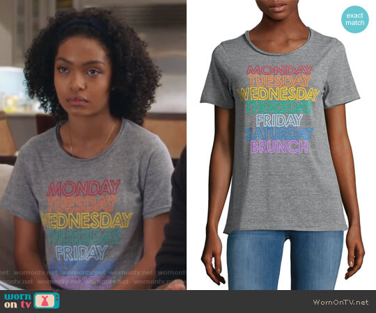 Short Sleeves Crew Tee by Chaser worn by Zoey Johnson (Yara Shahidi) on Grown-ish