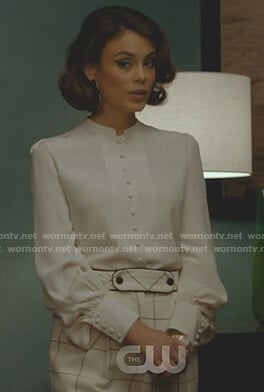 Cristal’s white blouse and windowpane pants on Dynasty