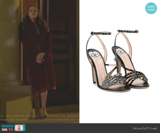 Crystal Hand Applique Embellished Sandals by Gu worn by Fallon Carrington (Elizabeth Gillies) on Dynasty