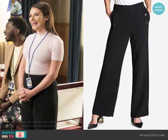 Crepe Wide-Leg Pants by DKNY worn by Valentina Barella (Lea Michele) on The Mayor