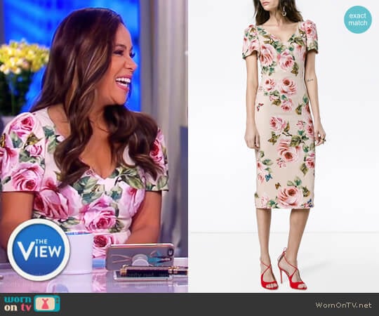 Rose print silk midi dress by Dolce & Gabbana worn by Sunny Hostin on The View