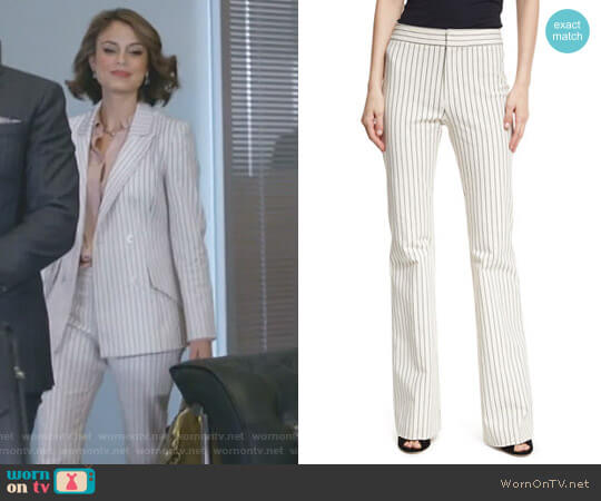 Mid-Rise Striped Flare Cotton-Stretch Trouser by Derek Lam 10 Crosby worn by Cristal Flores (Nathalie Kelley) on Dynasty