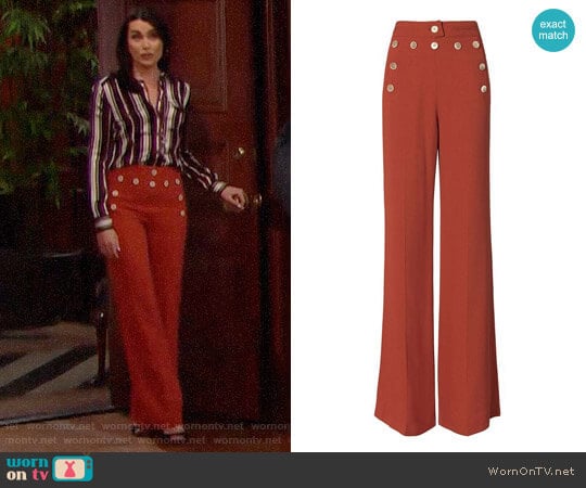 Derek Lam High-Waisted Button Detail Flare Pants worn by Quinn Fuller (Rena Sofer) on The Bold and the Beautiful