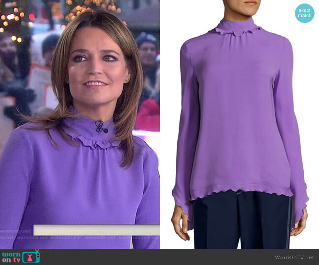 Wornontv Savannahs Purple Ruffle Mock Neck Top On Today Savannah