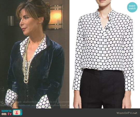 Long-Sleeve Collared Cuffed Silk Shirt by Diane von Furstenberg worn by Kate Roberts (Lauren Koslow) on Days of our Lives