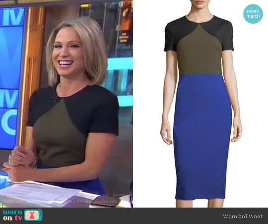 Short-Sleeve Colorblocked Tailored Midi Dress by Diane von Furstenberg worn by Amy Robach on Good Morning America