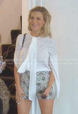 Dorit's white tie neck blouse with split sleeves on The Real Housewives of Beverly Hills