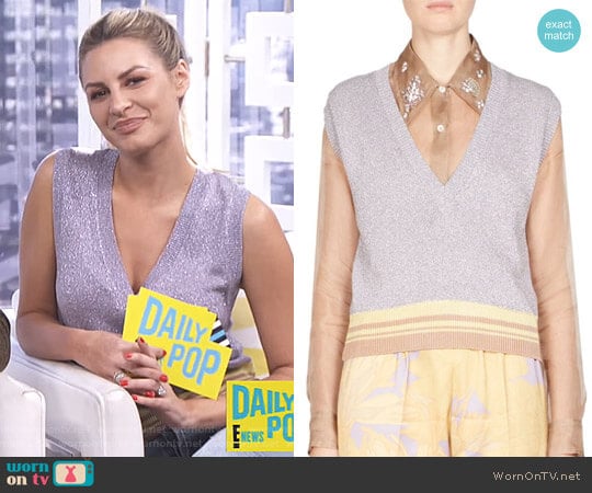 Sleeveless Metallic Knit Pullover by Dries Van Noten worn by Morgan Stewart on E! News