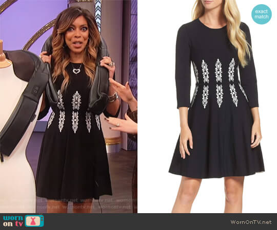 Three-Quarter Sleeve Fit & Flare Dress by Eliza J worn by Wendy Williams on The Wendy Williams Show