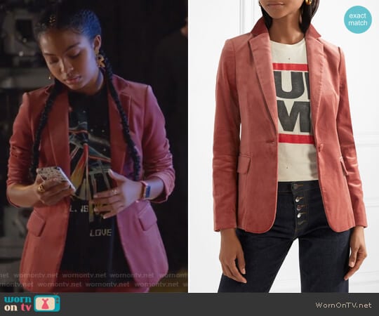 Classic cotton-blend velvet blazer by Frame worn by Zoey Johnson (Yara Shahidi) on Grown-ish