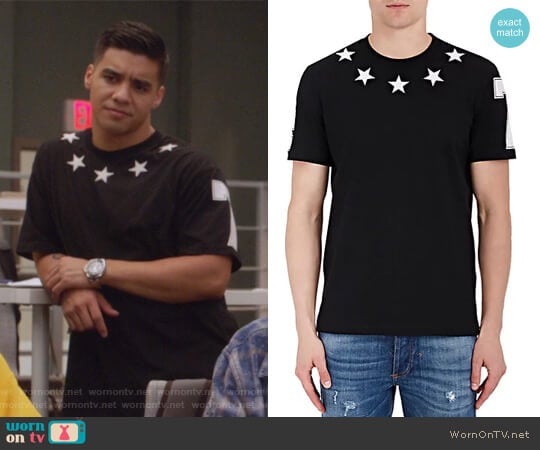 Star-Appliqued Cotton Jersey T-Shirt by Givenchy worn by Vivek Shah (Jordan Buhat) on Grown-ish