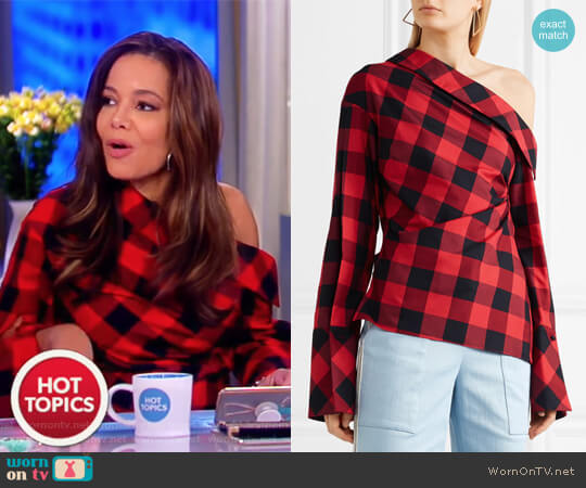 Astrid one-shoulder checked cotton and silk-blend twill top by Hellessy worn by Sunny Hostin  on The View