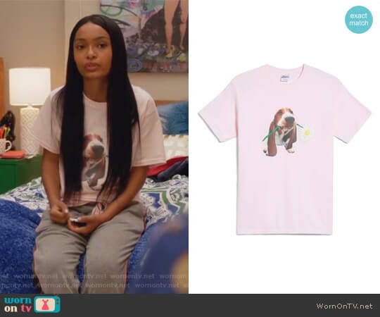 Dean the Basset Flower T-Shirt by Hanes worn by Zoey Johnson (Yara Shahidi) on Grown-ish