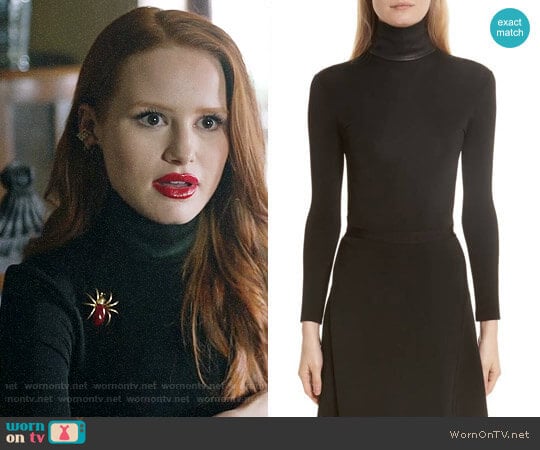 Helmut Lang Bondage Jersey Leather Neck Top worn by Cheryl Blossom (Madelaine Petsch) on Riverdale