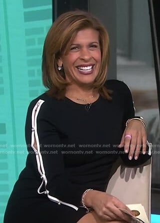 Hoda’s black pearl button sleeve dress on Today