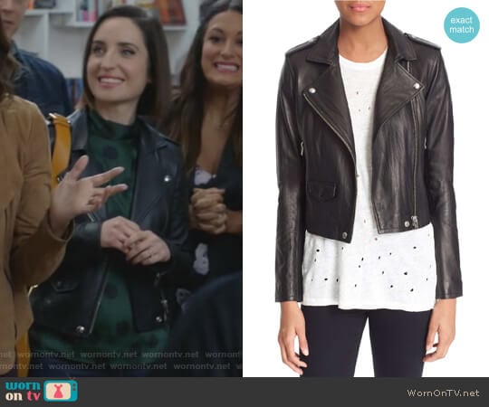 IRO Ashville Leather Jacket worn by Jennifer Short (Zoe Lister-Jones) on Life in Pieces