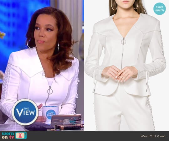 Lace-up crepe peplum jacket by Jonathan Simkhai worn by Sunny Hostin on The View