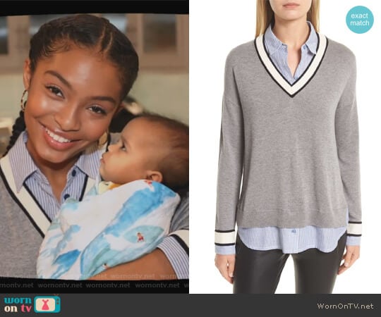 Belva Layered Look Sweater by Joie worn by Zoey Johnson (Yara Shahidi) on Grown-ish