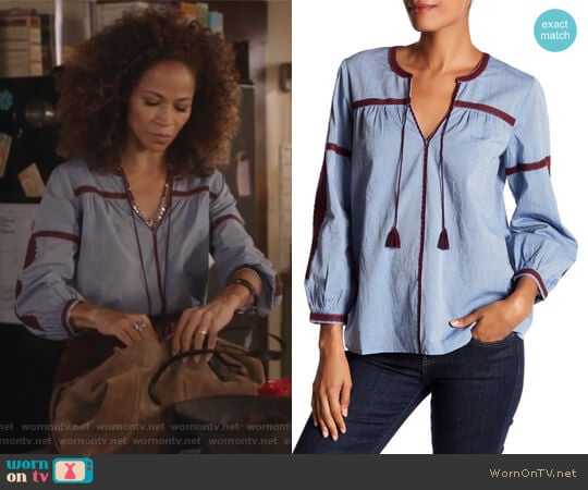 Embroidered Chambray Long Sleeve Blouse by Joie worn by Lena Adams Foster (Sherri Saum) on The Fosters