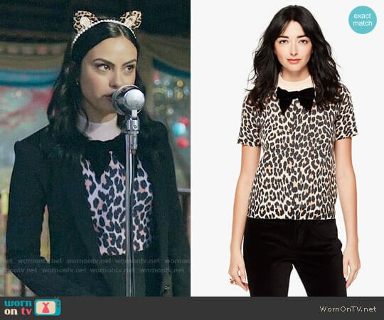 Kate Spade Leopard Print Velvet Bow Sweater worn by Veronica Lodge (Camila Mendes) on Riverdale