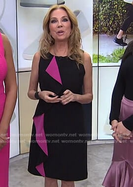 Kathie’s black and pink ruffled sleeveless dress on Today