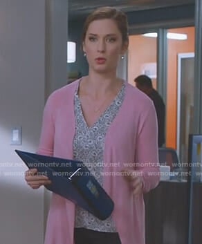 Katie’s grey floral top on Great News