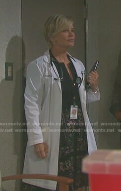 Kayla's zip front dress with floral skirt on Days of our Lives