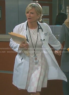 Kayla’s white and pink checkerboard print dress on Days of our Lives