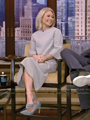 Kelly’s grey top and ruched skirt on Live with Kelly and Ryan