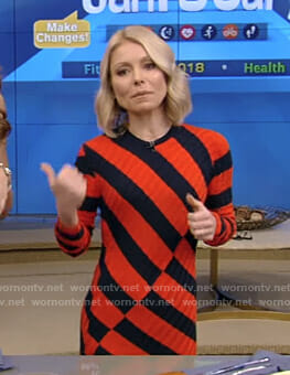 Kelly’s orange and black striped ribbed dress on Live with Kelly and Ryan