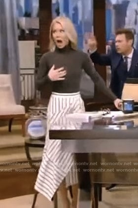 Kelly's white striped asymmetric skirt on Live with Kelly and Ryan