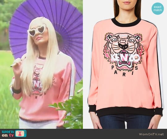 Crepe Back Satin Tiger Sweatshirt by Kenzo worn by Erika Jayne on The Real Housewives of Beverly Hills