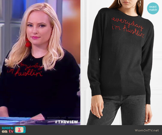 Everyday I'm Hustlin' embroidered cashmere sweater by Lingua Franca worn by Meghan McCain  on The View