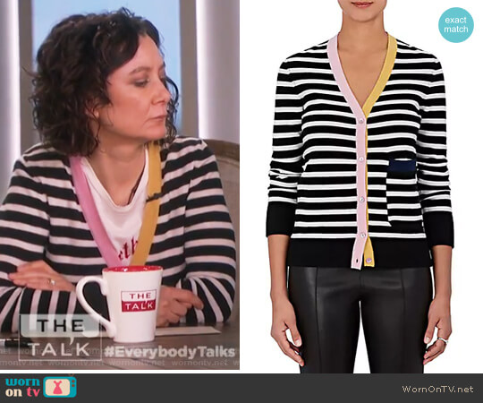 Striped Cashmere Cardigan by Lisa Perry worn by Sara Gilbert on The Talk