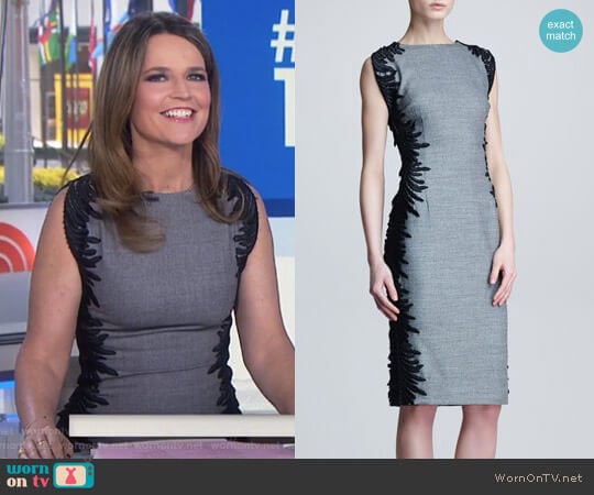 Flutter-Lace Sheath Dress by Lela Rose worn by Savannah Guthrie on Today