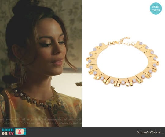 Multicolor Beaded Hinge Necklace by Lele sadoughi worn by Cristal Flores (Nathalie Kelley) on Dynasty